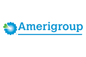 Amerigroup logo in blue text with blue and green flower graphic insurance accepted for advanced STD treatment